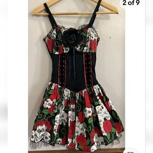 Dahlia Of The Dead Sugar Skull Lip Service Corsette Dress HALLOWEEN Costume